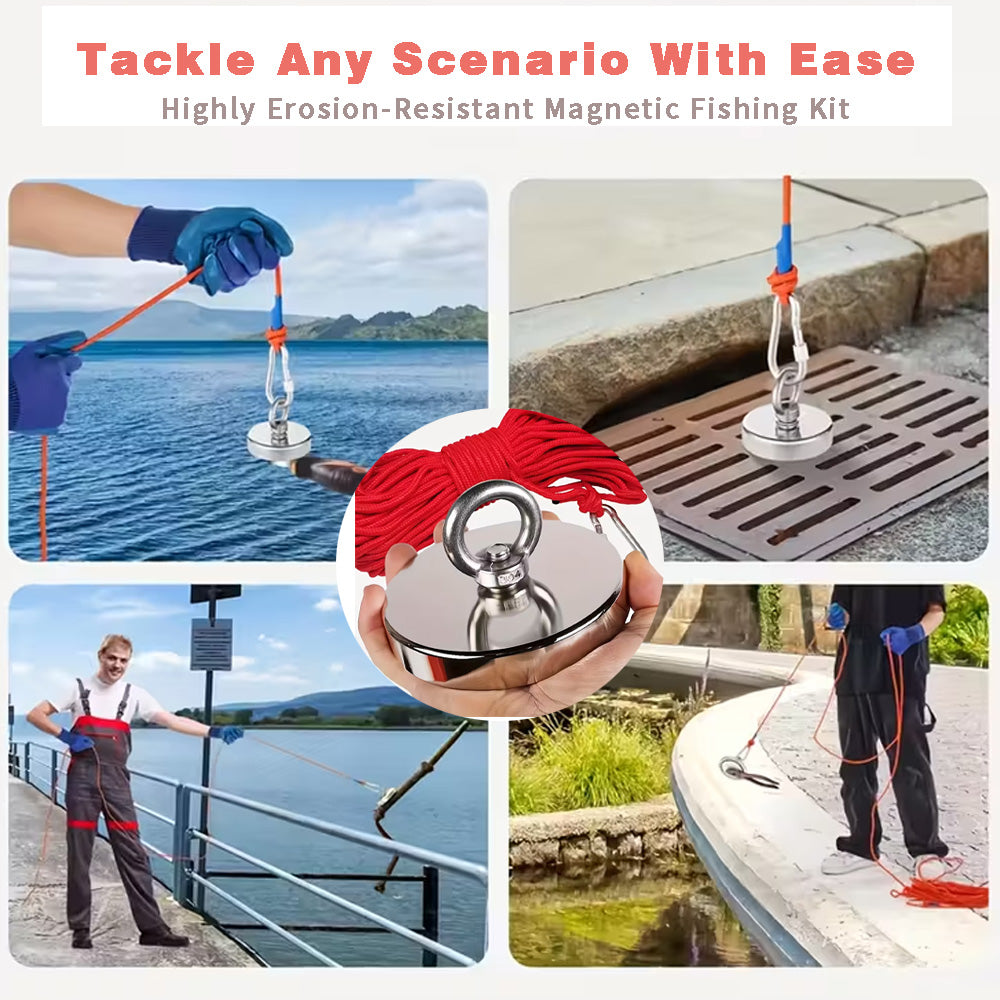Magnet Fishing Kit-700 lbs / 350 kg Pulling Force with Rope| Strong Neodymium