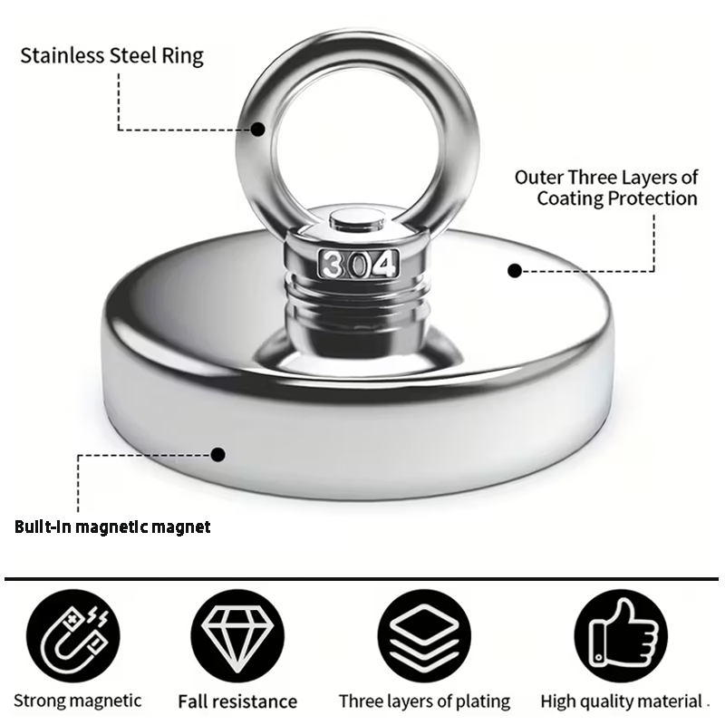 750LBS Large Fishing Magnet, 90mm/3.54in Single-Side, Shatter-Wear Resistant