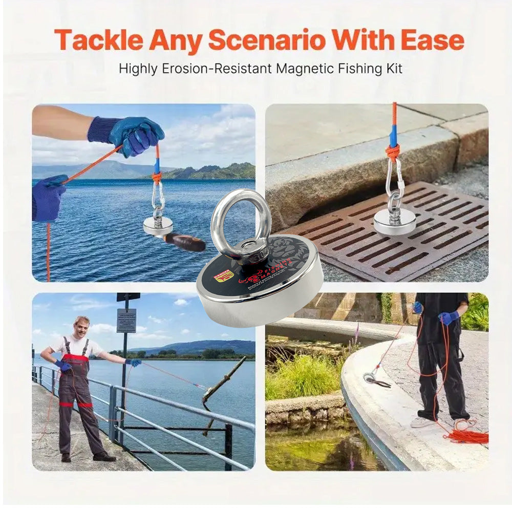 Magnet Fishing Kit-500 lbs / 227 kg Pulling Force with Rope| Strong Retrieval Magnet