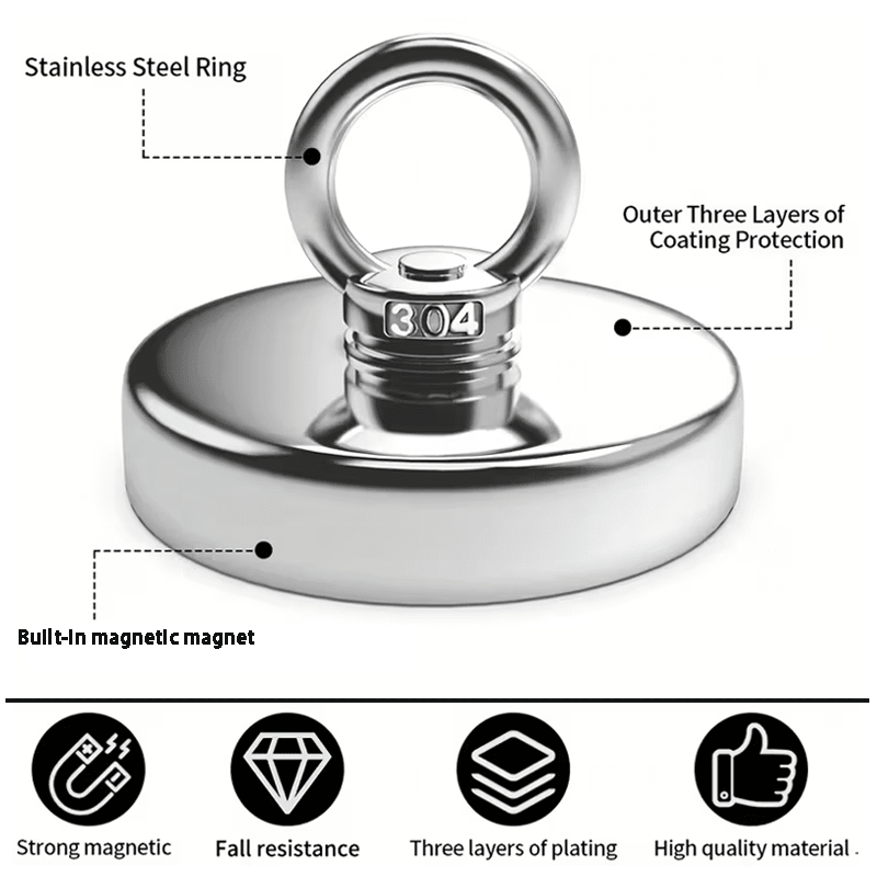 800LBS Large Fishing Magnet, 90mm/3.54in Single - Side, Shatter - Wear Resistant - magpullbulk