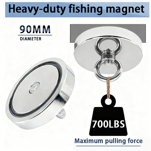 750LBS Large Fishing Magnet, 90mm/3.54in Single-Side, Shatter-Wear Resistant
