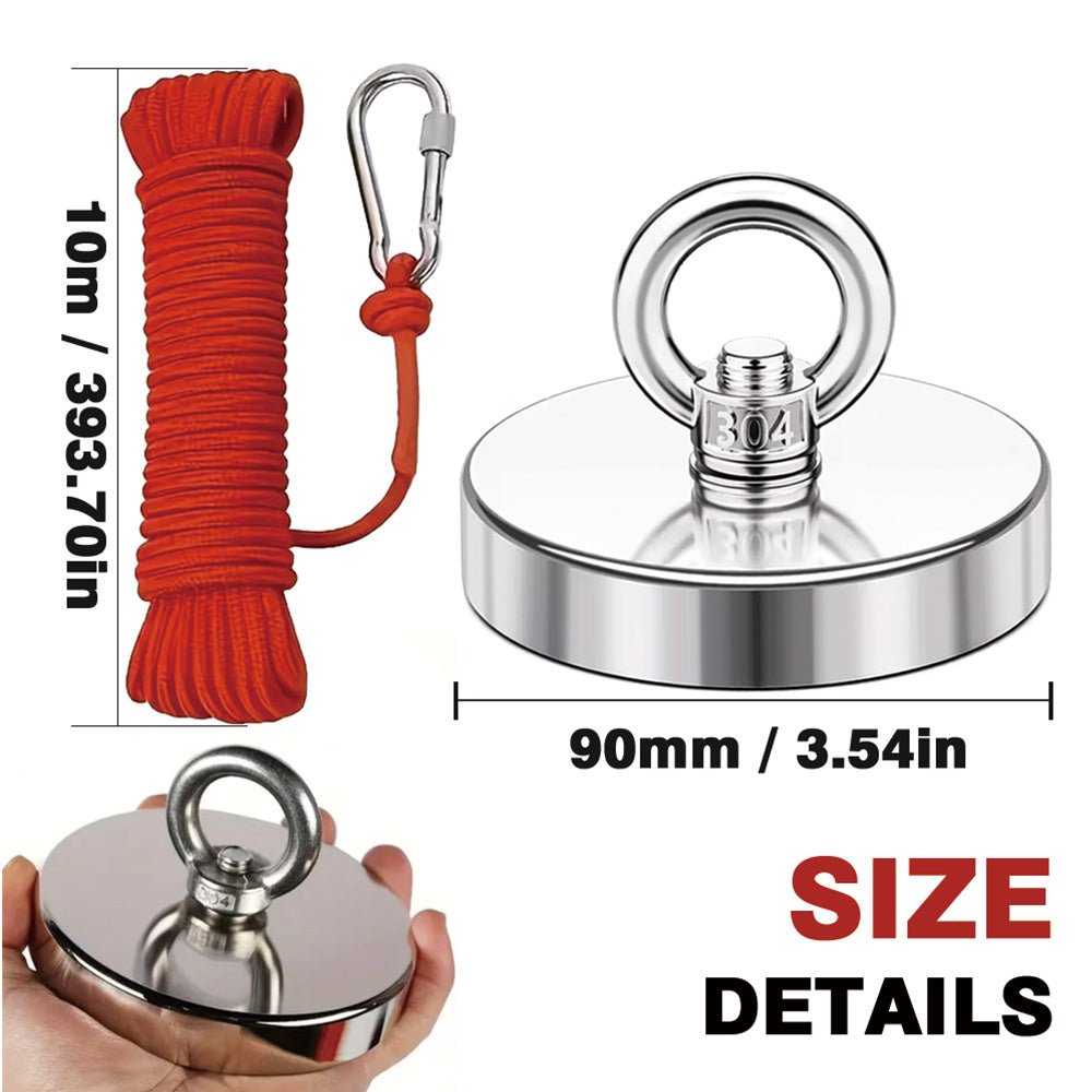 Heavy - Duty Fishing Magnet Kit - 550 lbs / 250 kg Pulling Force with Rope| Permanent Magnetism - magpullbulk